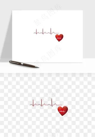 手绘心电图爱心线条png免抠