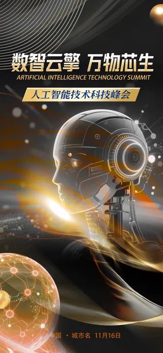 AI人工智能科技大气简约高端黑金海报