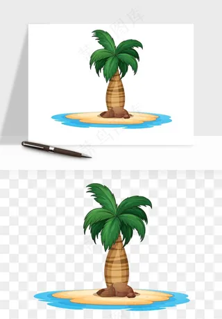卡通沙滩椰子树png免抠