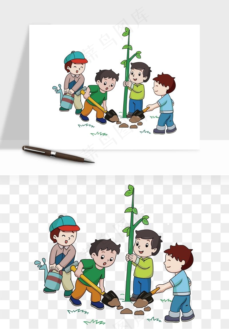 手绘植树节挖土人物png免抠