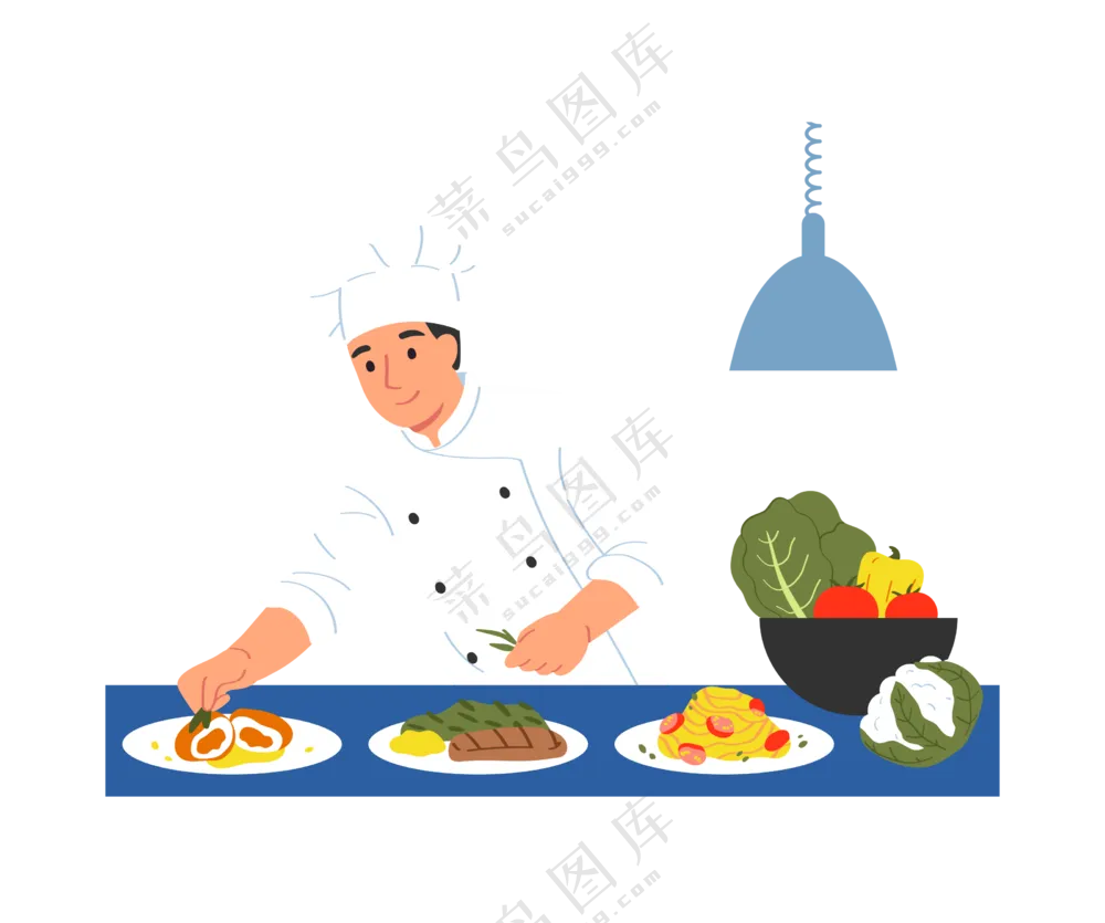 卡通厨房厨师料理美食场景素材 (5)