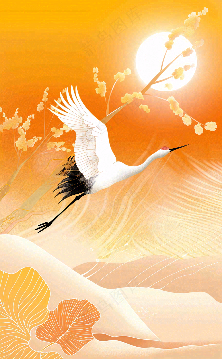 秋天白鹭齐飞黄了树叶重阳节立秋白鹭秋分插画背景