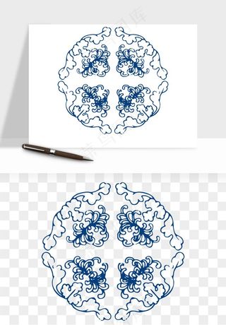青花瓷花纹花卉图案png免抠