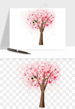手绘浪漫花树桃花树png免抠