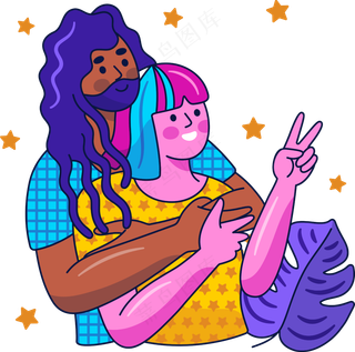 小情侣拥抱 美式多巴胺插画 免抠透明底