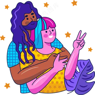 小情侣拥抱 美式多巴胺插画 免抠透明底