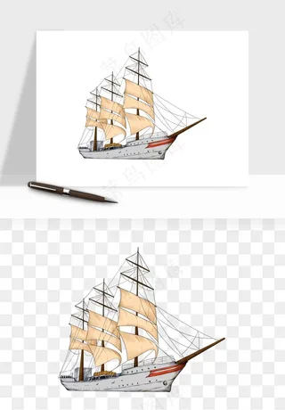手绘航行帆船png免抠