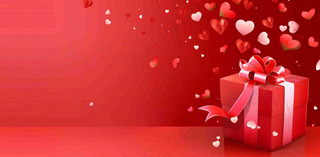 红色爱心礼盒浪漫妇女节情人节七夕插画背景