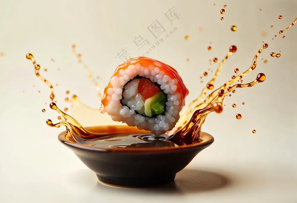 掉入生抽酱油蘸酱中的寿司 掉入生抽酱油蘸酱中的寿司