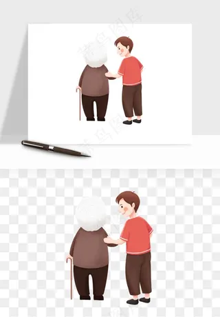 手绘老人陪伴png免抠