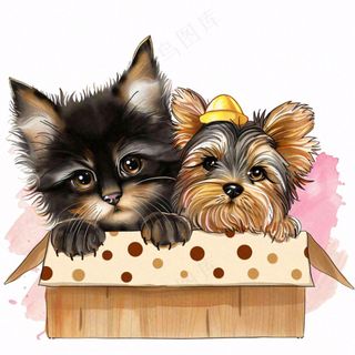 小狗小猫宠物动物卡通插画免抠