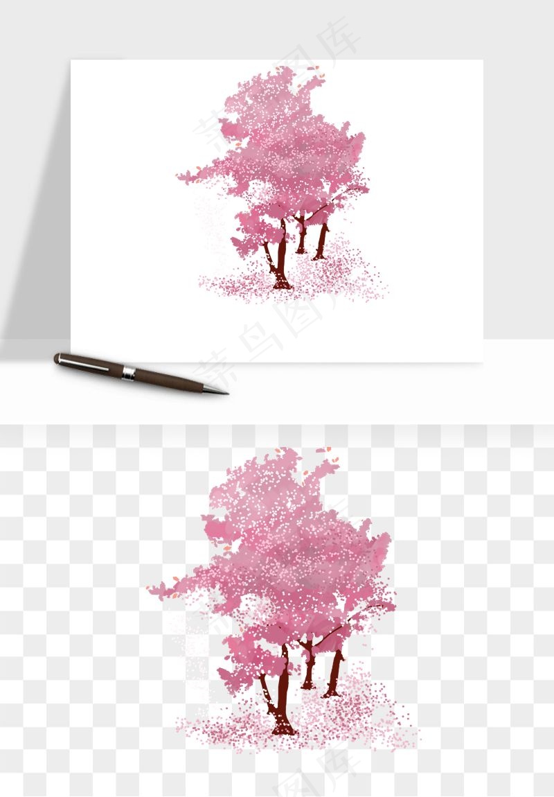 手绘樱花树png免抠