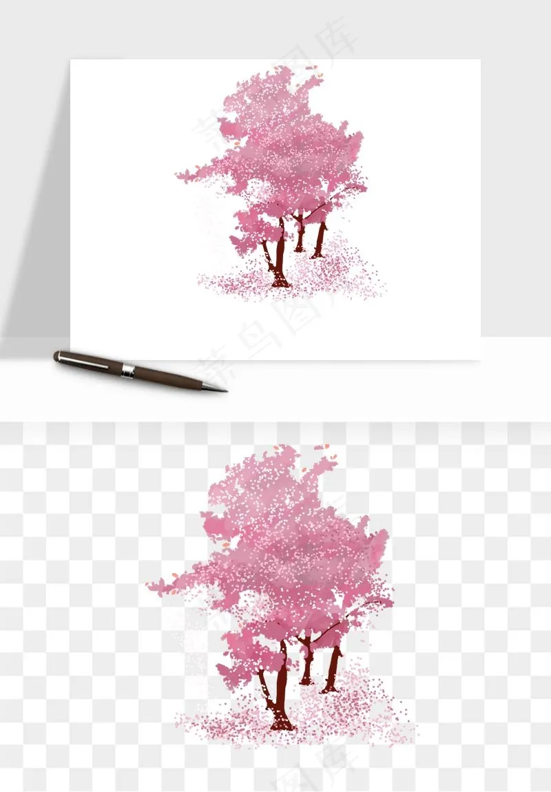 手绘樱花树png免抠
