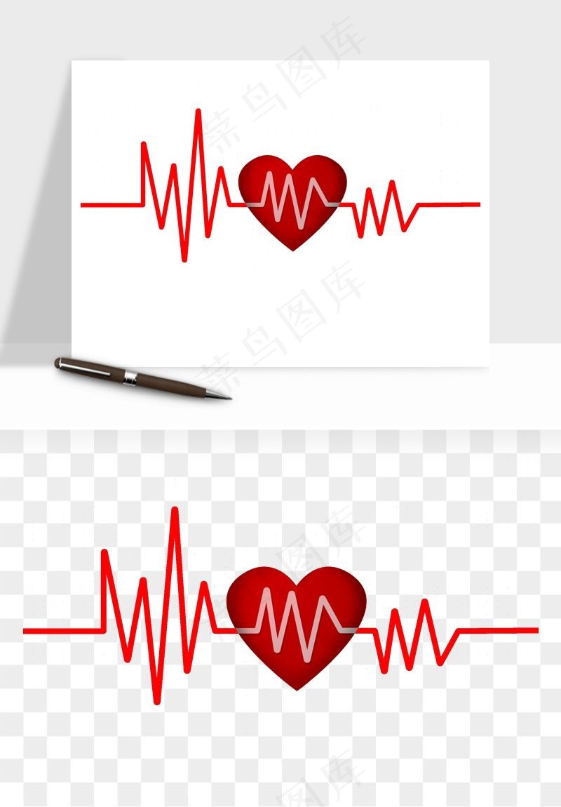 手绘心电图爱心线条png免抠