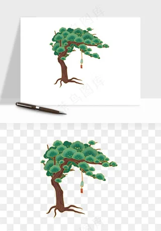 国潮松树松枝松叶png免抠
