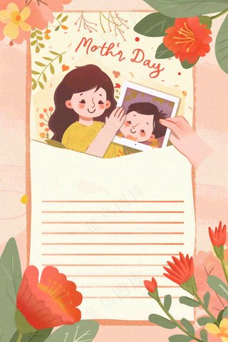 母亲节信封插画写信亲情创意插画背景