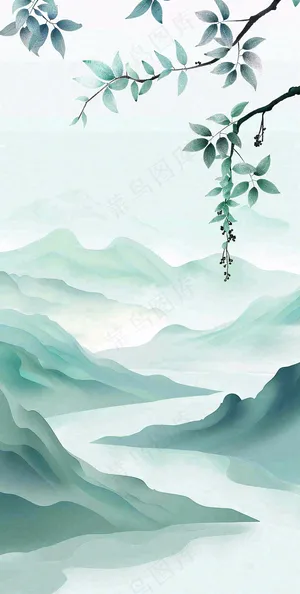 夏天青山绿水国风端午节处暑插画背景