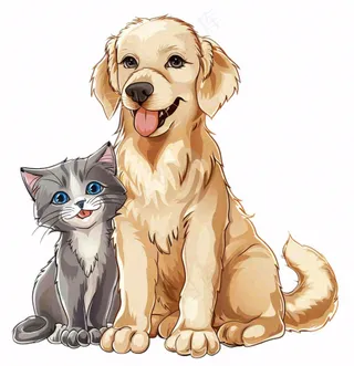 小狗小猫宠物动物卡通插画免抠