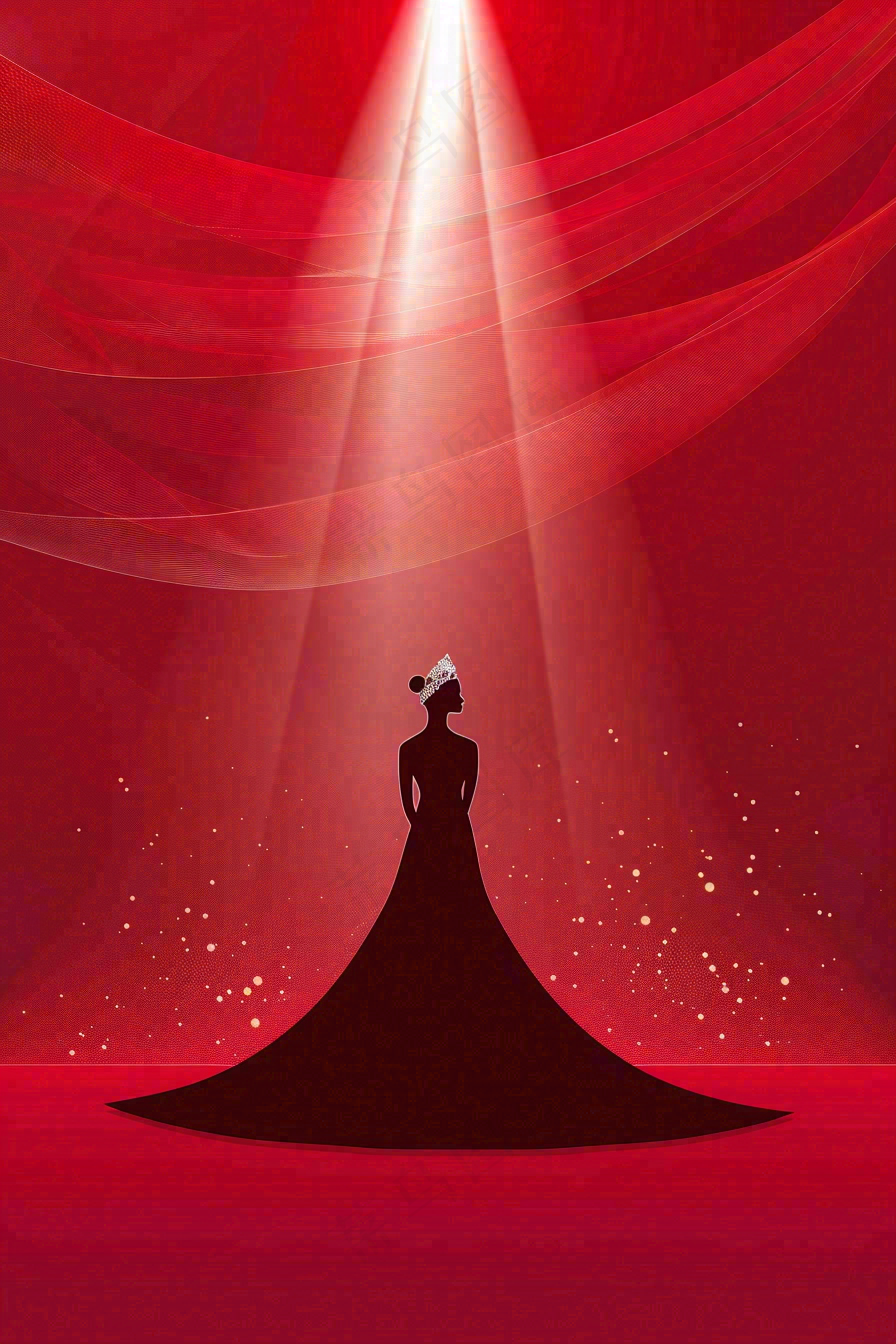 红色舞台灯光女王女生节女神妇女节插画背景