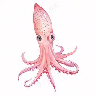 海洋动物章鱼墨鱼鱿鱼卡通插画免抠