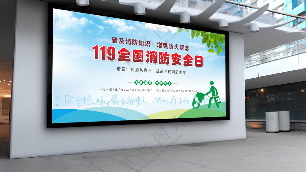 119全国消防安全日防火蓝色