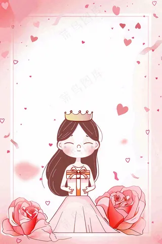粉色女生节鲜花唯美妇女节边框插画背景