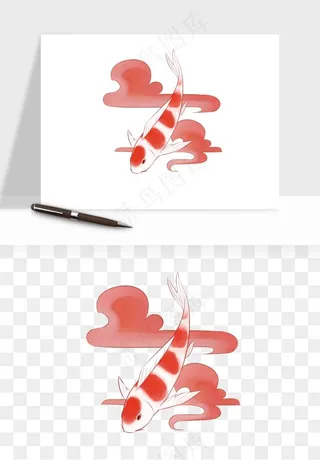 锦鲤鱼手绘水墨png免抠