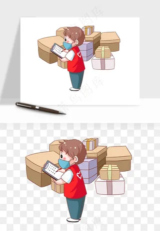 手绘志愿者人物插画png免抠