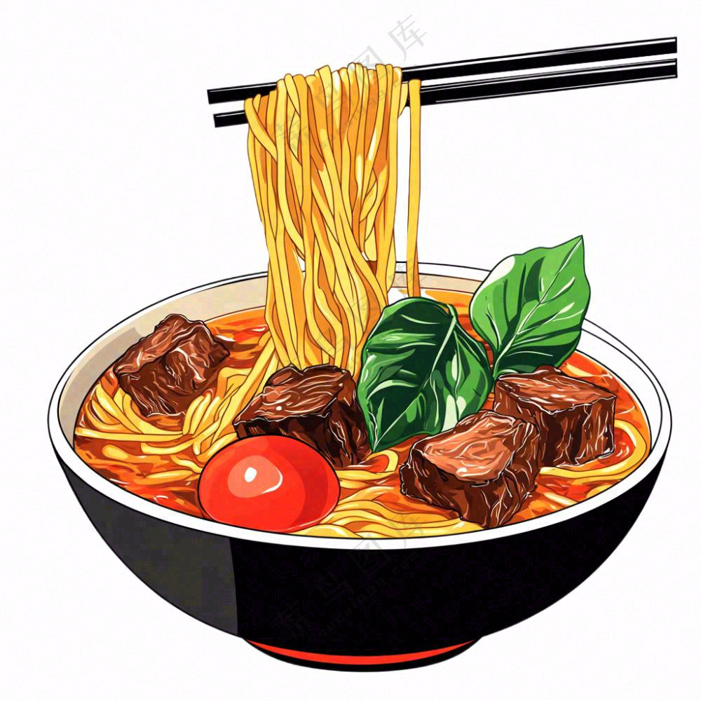 红烧牛肉面香辣美食插画免抠