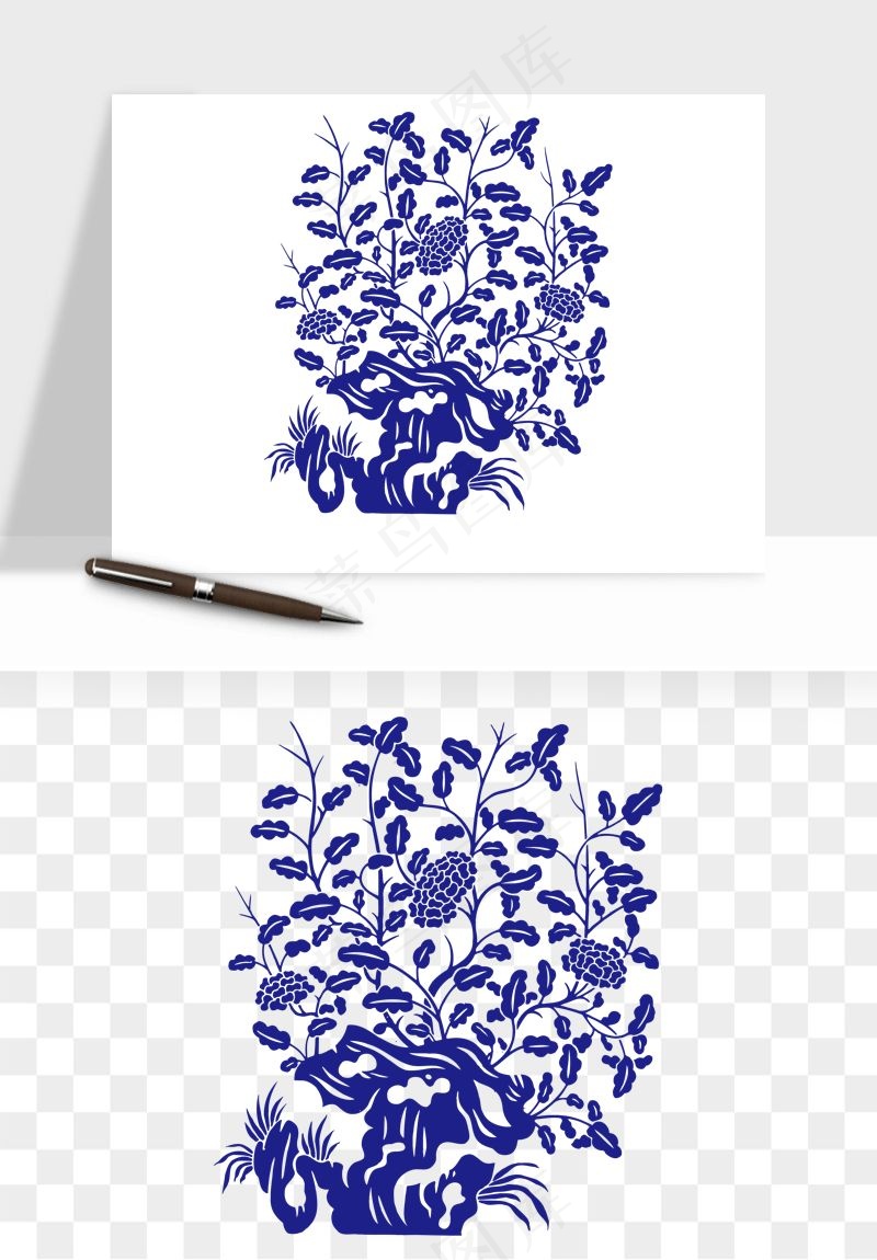 青花瓷花纹花卉图案png免抠