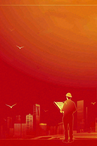 红色工地指挥工人职业人物剪影劳动节插画背景