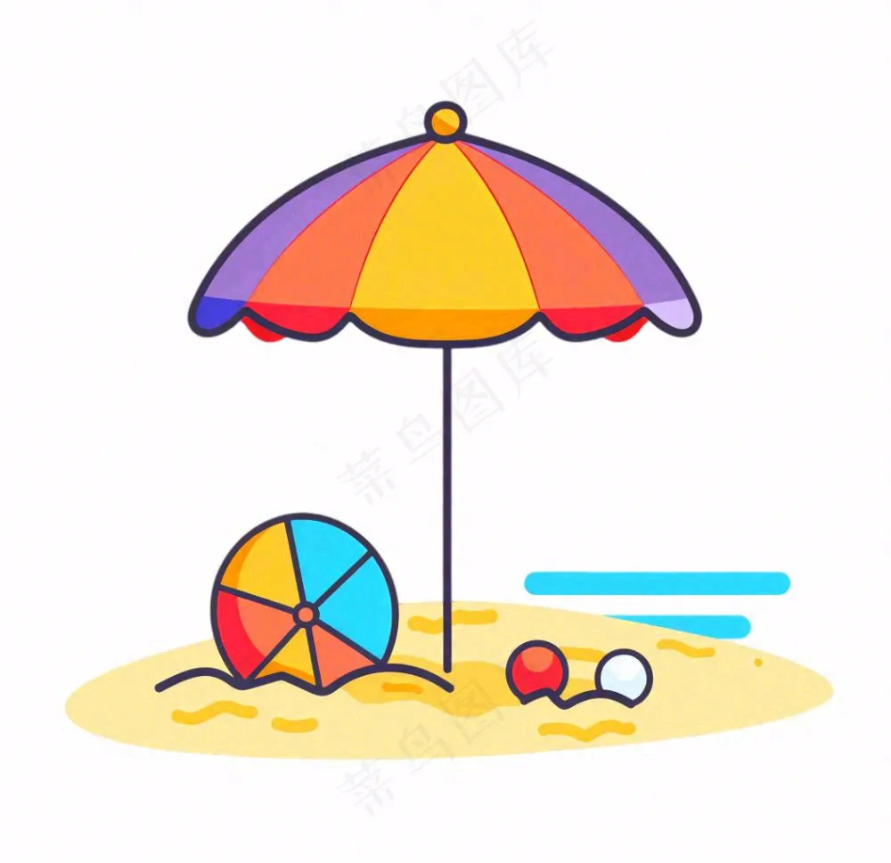 夏日海洋海滩元素卡通插画免抠