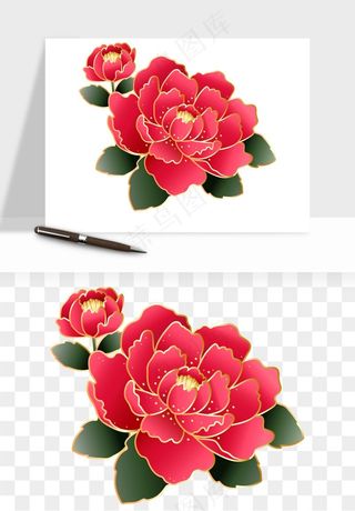 手绘国潮牡丹花花卉图案png免抠