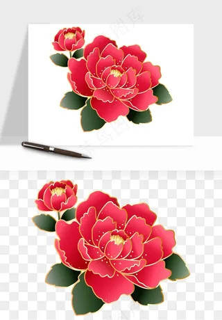 手绘国潮牡丹花花卉图案png免抠