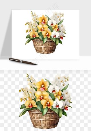 手绘花瓶花艺png免抠