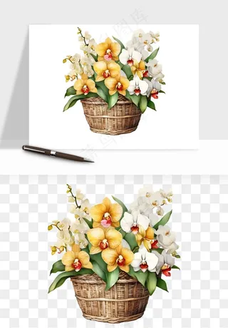 手绘花瓶花艺png免抠