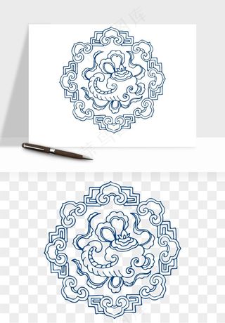 青花瓷花纹花卉图案png免抠