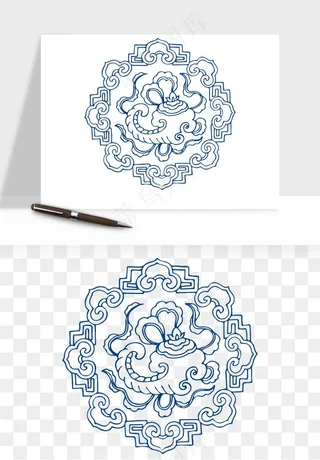 青花瓷花纹花卉图案png免抠