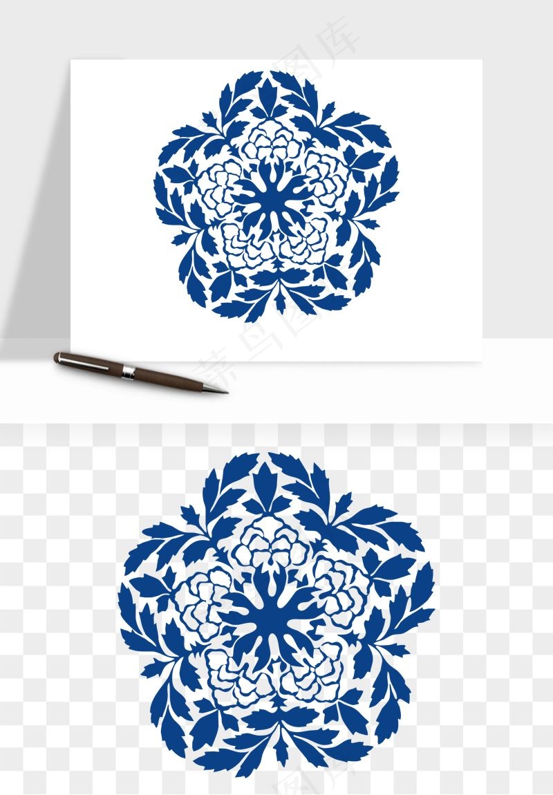 青花瓷花纹花卉图案png免抠