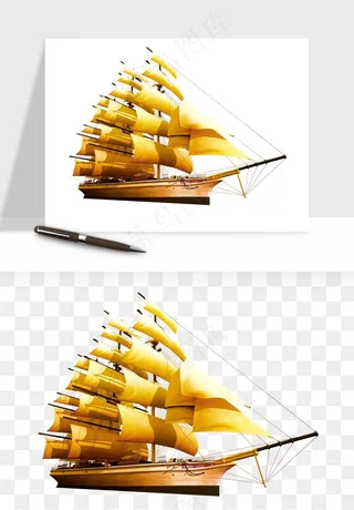 手绘航行帆船png免抠