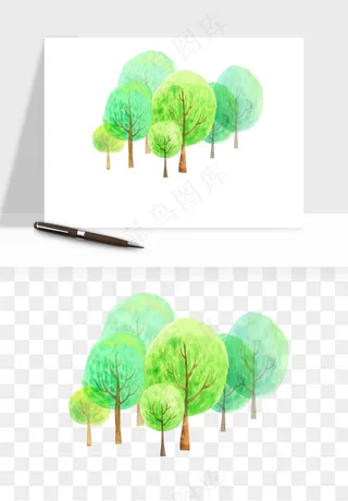水彩手绘树木png免抠