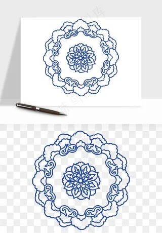 青花瓷花纹花卉图案png免抠