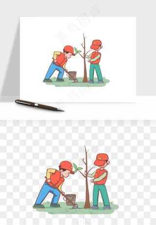 手绘植树节挖土人物png免抠