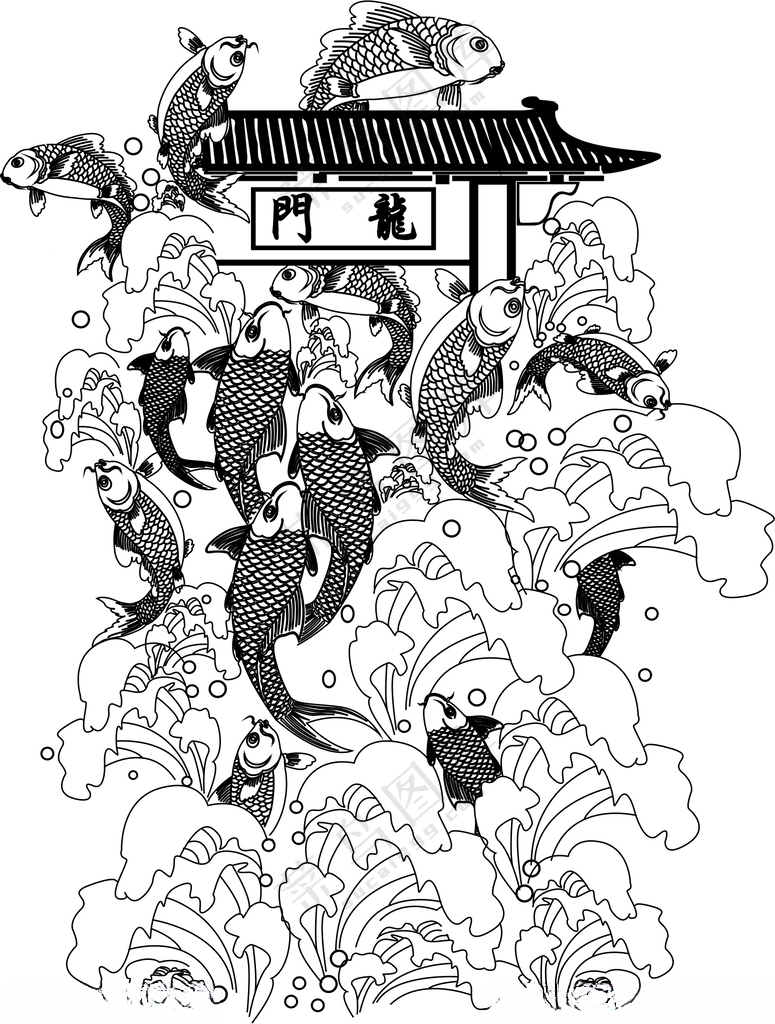 鲤鱼跳龙门龙门浪花