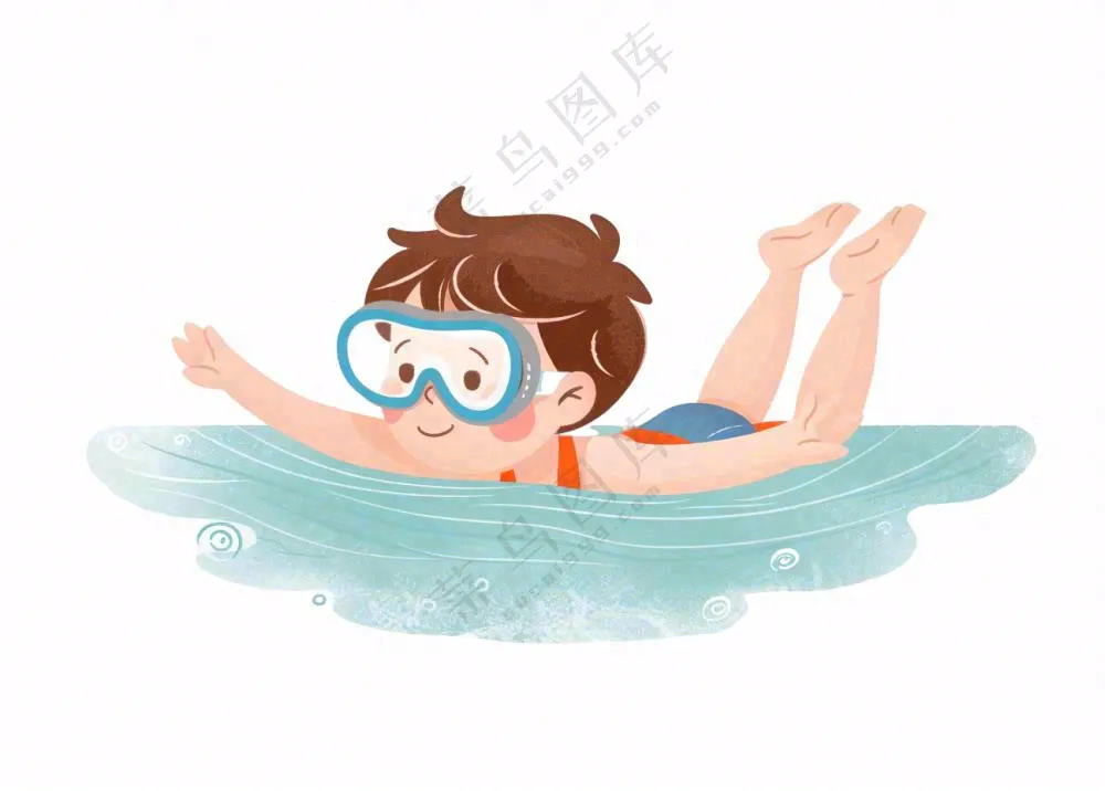 水里游泳的男孩学生运动人物插画免抠