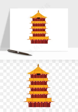 国潮高塔古塔楼建筑png免抠