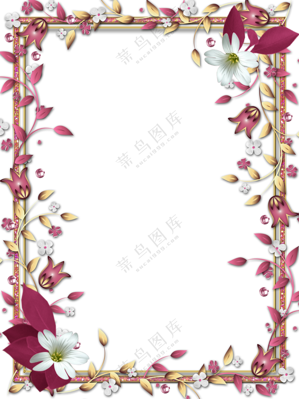 花朵藤蔓装饰效果边框免抠图片素材