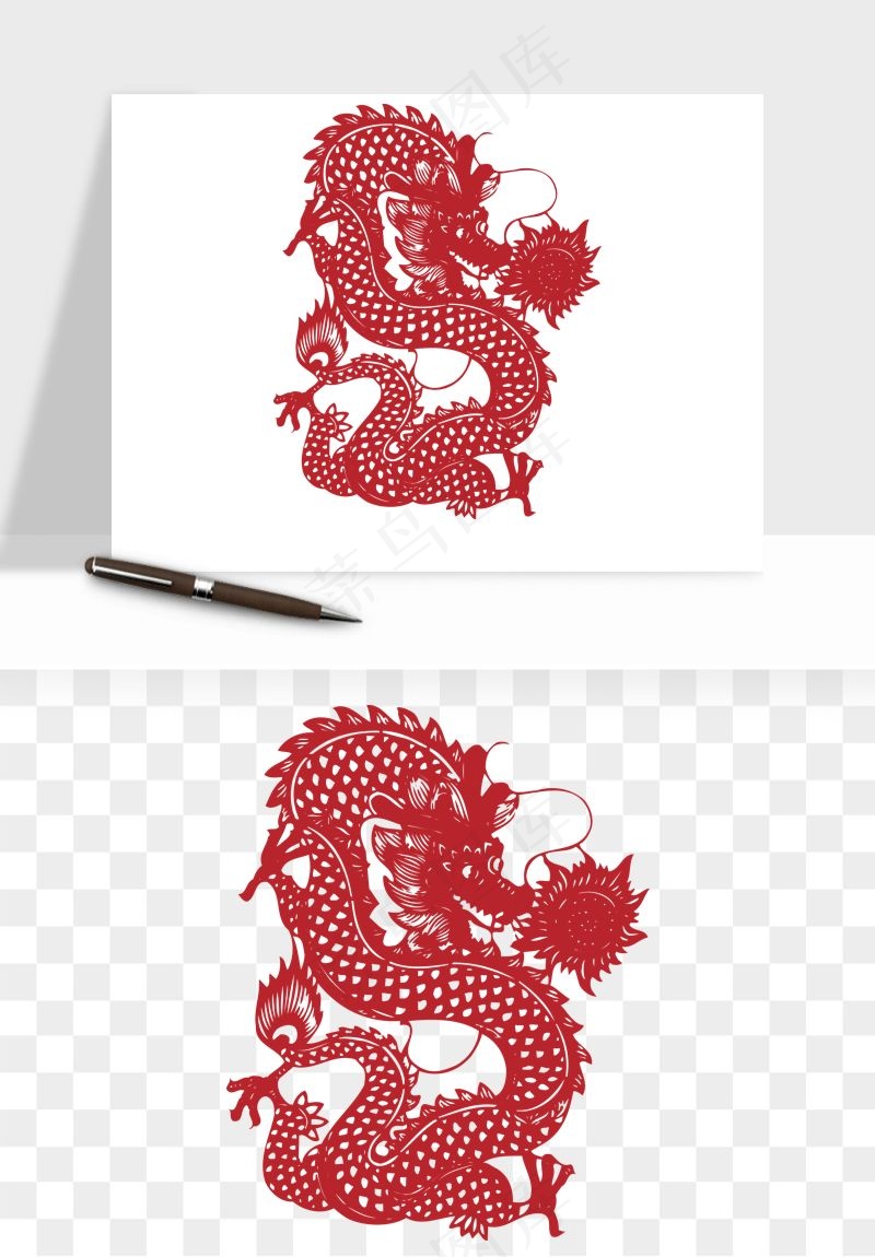 十二生肖剪纸中式纹样图案png免抠