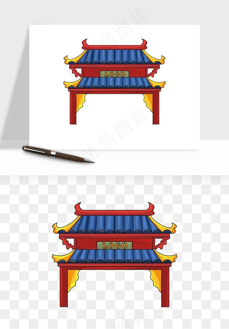 国潮风古建筑古楼古塔鼓楼psd,png免抠图