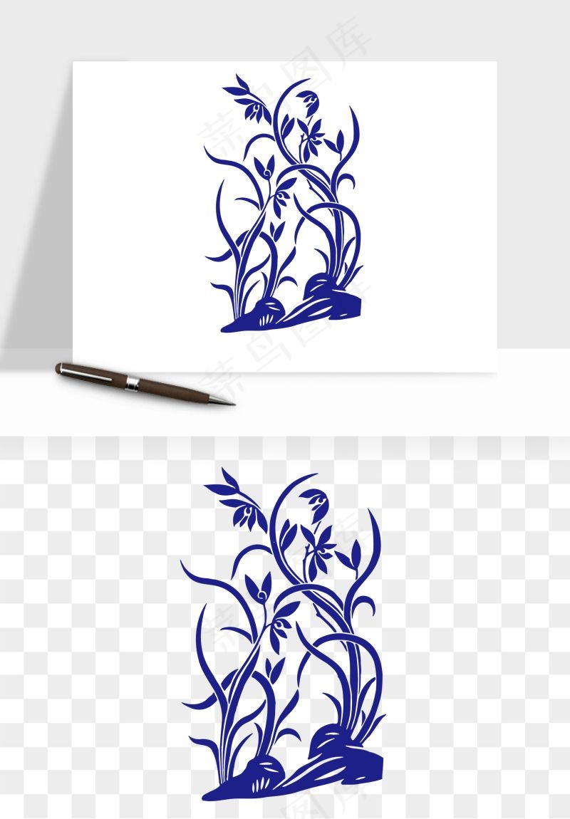 青花瓷花纹花卉图案png免抠